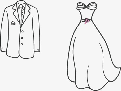 矢量手绘线图婚纱礼服