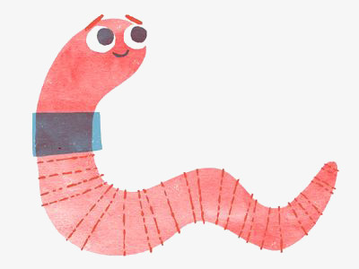 设计了弯曲成曲线端子抬起头的蚯蚓,整体呈现水彩风