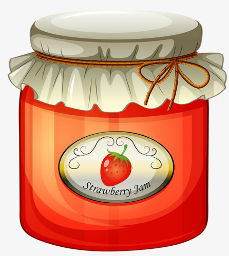 在整个配色上使用多种颜色为基本色调,设计了一瓶草莓果酱,卡通效果