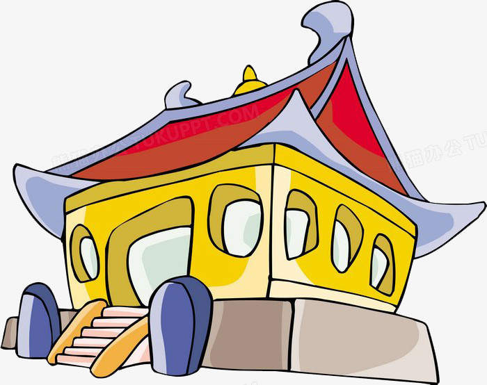 本作品全称为《彩色卡通风寺庙造型的房子创意元素》,在整个配色上