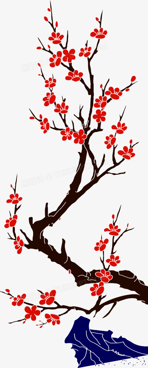 梅花树枝创意元素》,在整个配色上使用红色色彩作为基础色调,设计了