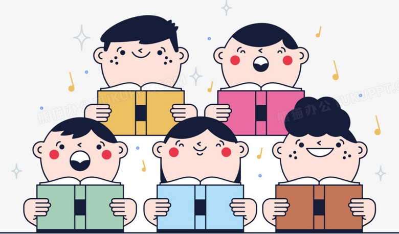 设计了卡通人物读书,卡通风效果的展现形式更好的突出大声朗读的特点