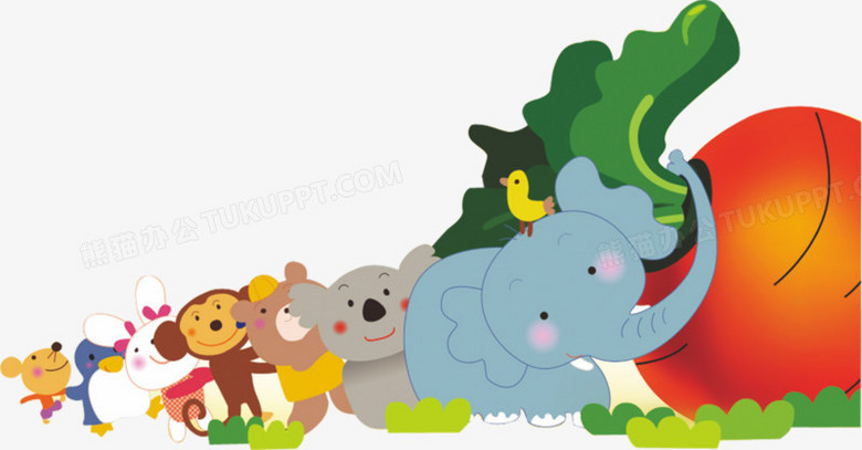 在整个配色上使用彩色作为基础色调,设计了大象,猴子,小熊等元素,卡通