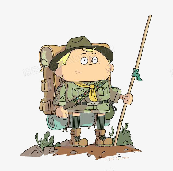 本作品全称为《绿色卡通手绘探险的人创意元素》,在整个配色上使用