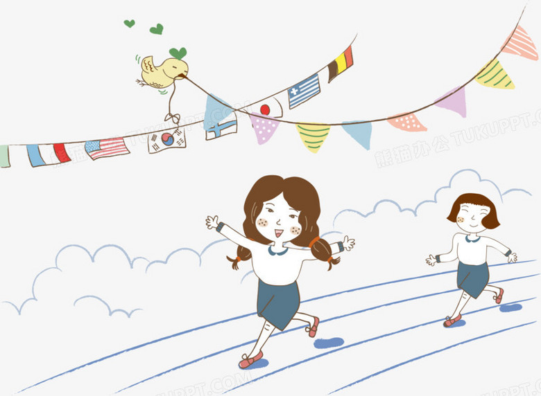 跑步比赛的卡通学生