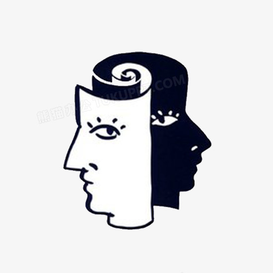 在整个配色上使用黑白色作为基础色调,设计了双面人图片,卡通效果更