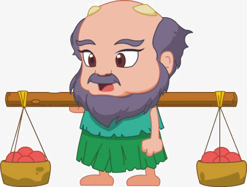 本作品全称为《卡通风彩色老头挑担创意元素》,在整个配色上使用多种