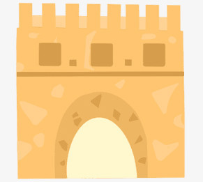 本作品全称为《黄色卡通手绘古代城墙创意元素》,使在整个配色上使用