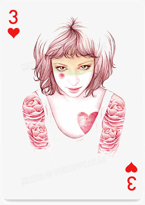 创意的成套扑克牌红桃3
