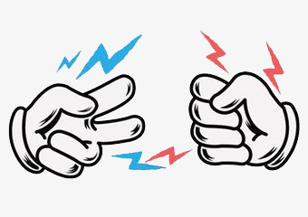 本作品全称为《彩色卡通风pk剪刀石头对决创意元素》,在整个配色上