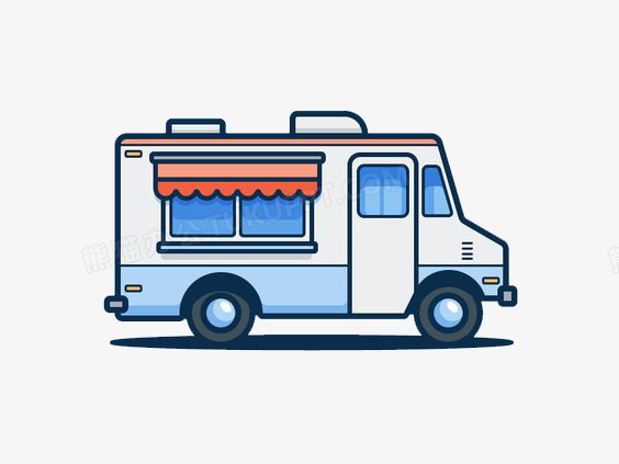 本作品全称为《蓝色卡通风豪华大气的房车图标创意元素》,使用 adobe