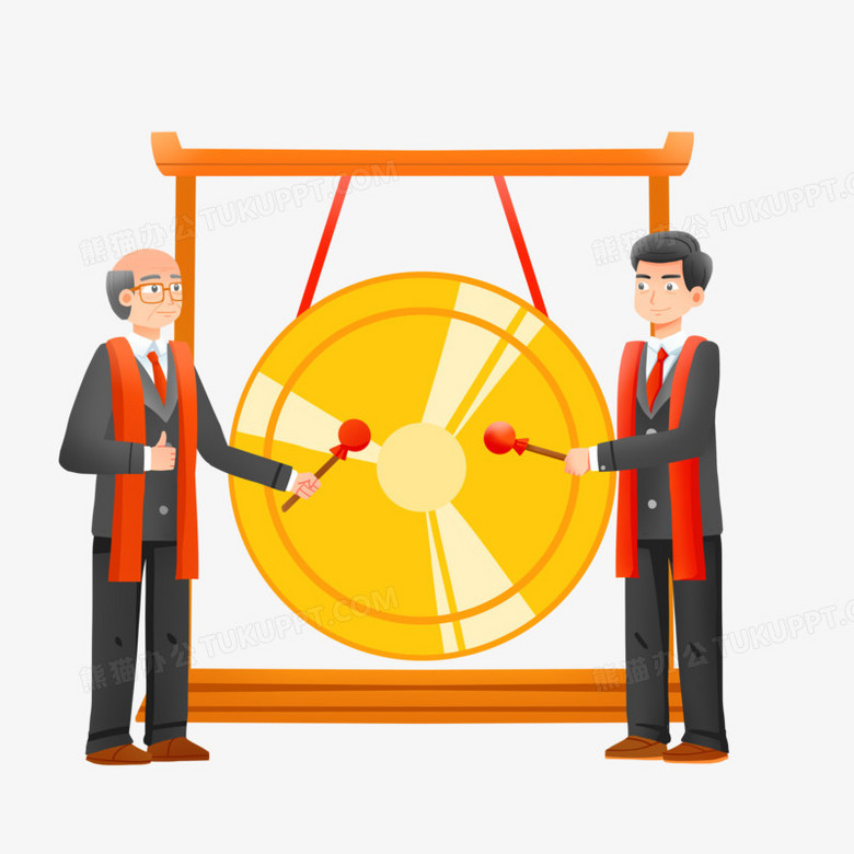 手绘卡通企业上市老总敲锣庆祝素材