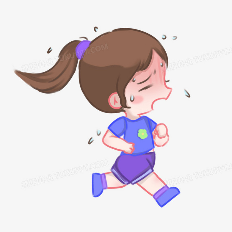 卡通女孩疯狂冒汗跑步素材