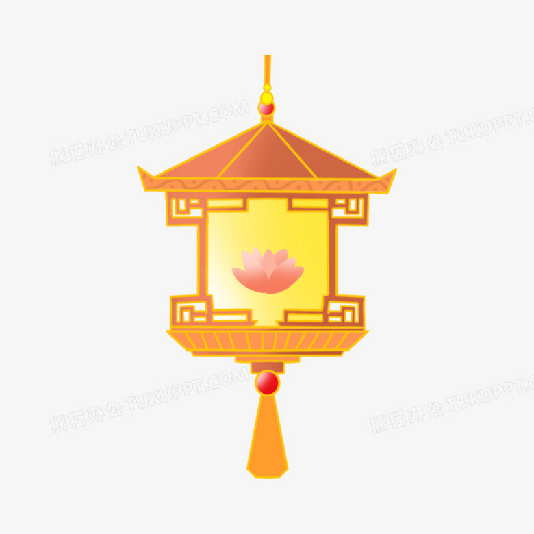 手绘免抠中式古代莲花灯素材