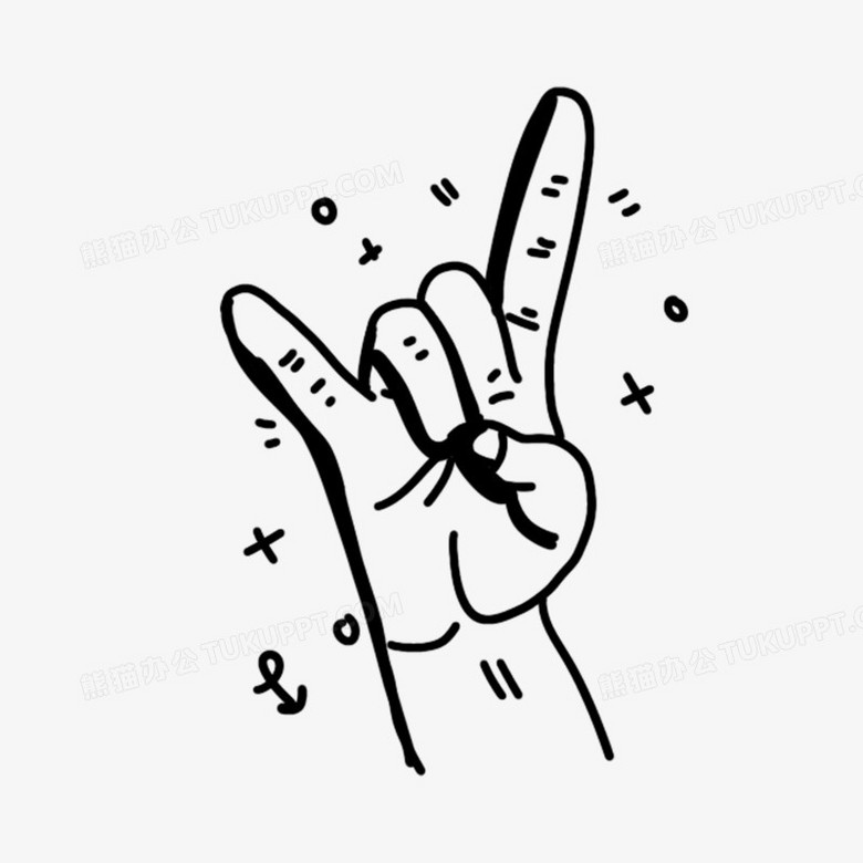 一组黑色涂鸦线描风手势手语系列六免抠元素