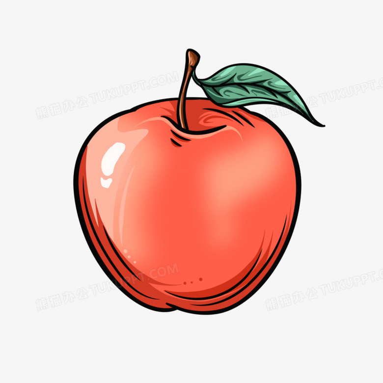 一组卡通线描风秋天水果套图插画之苹果元素png图片素材下载_卡通png_