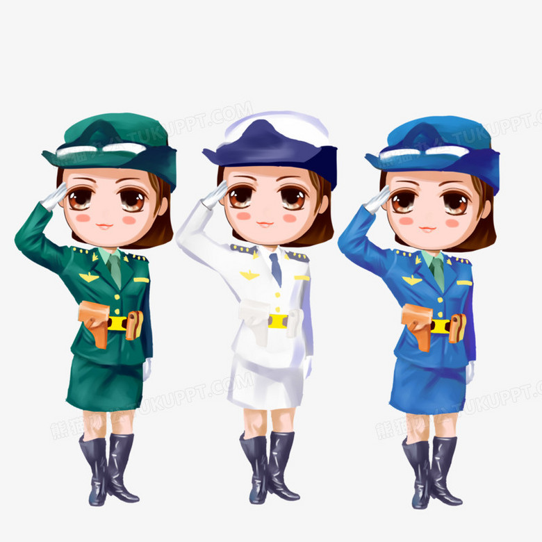 卡通海陸空女兵敬禮素材