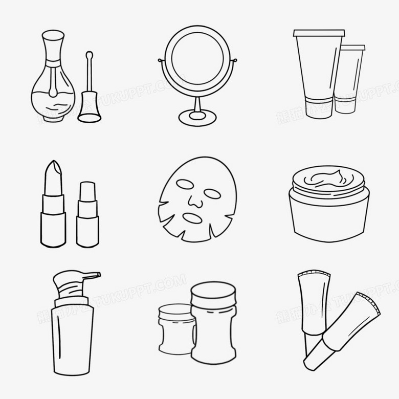 一组线性美容护肤图标套图合集素材