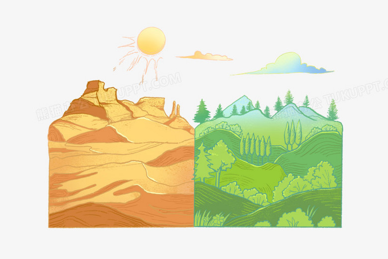 手绘沙漠绿洲森林环境对比场景素材