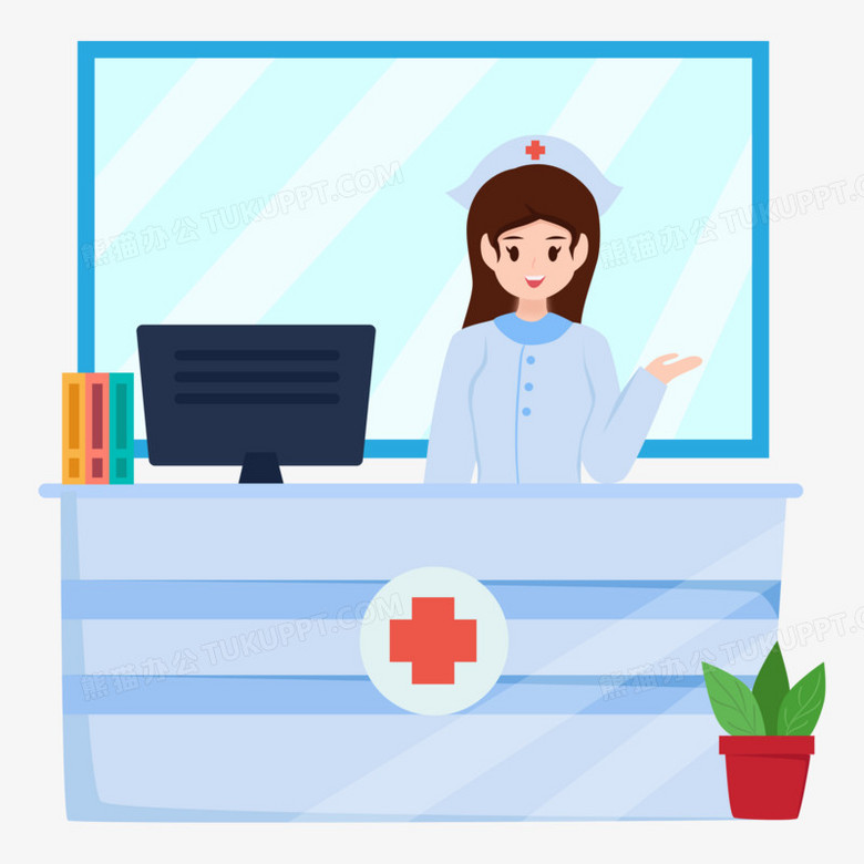 手绘矢量医院前台客服人物素材