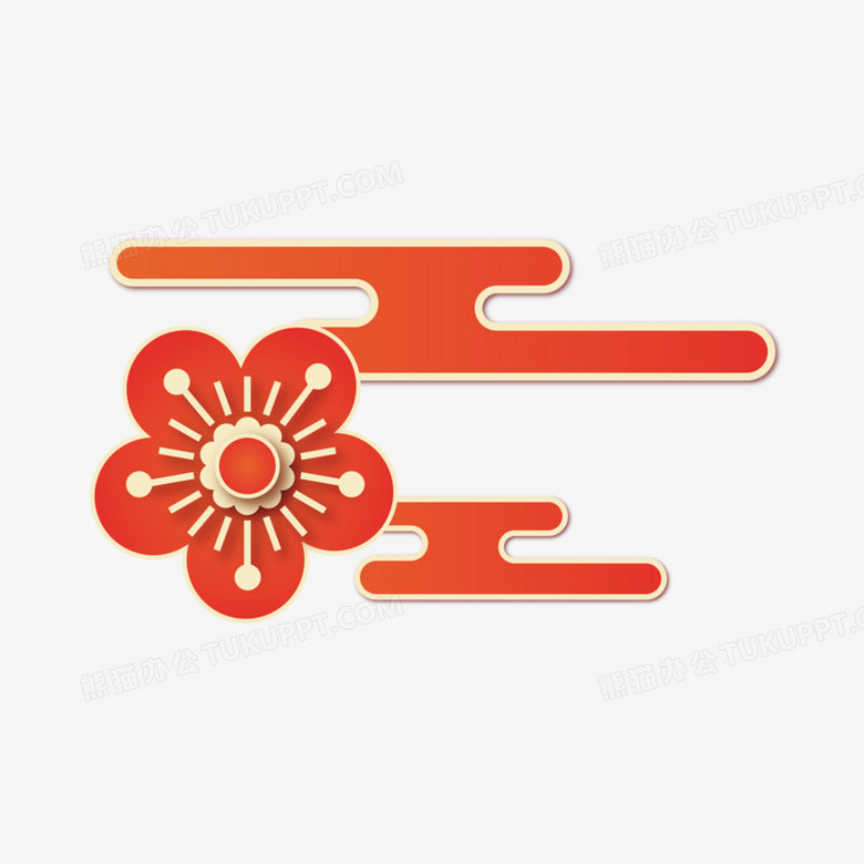 手绘中式矢量剪纸风祥云和花免抠元素