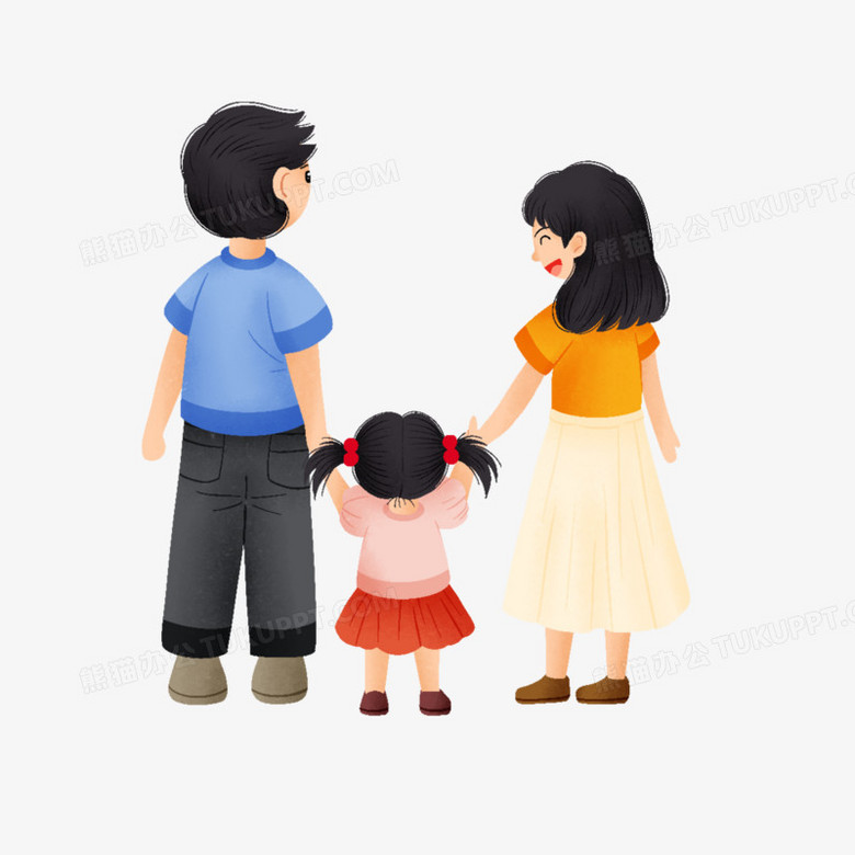 卡通手绘免抠三口之家人物背影元素png图片素材下载_卡通人物png_熊猫