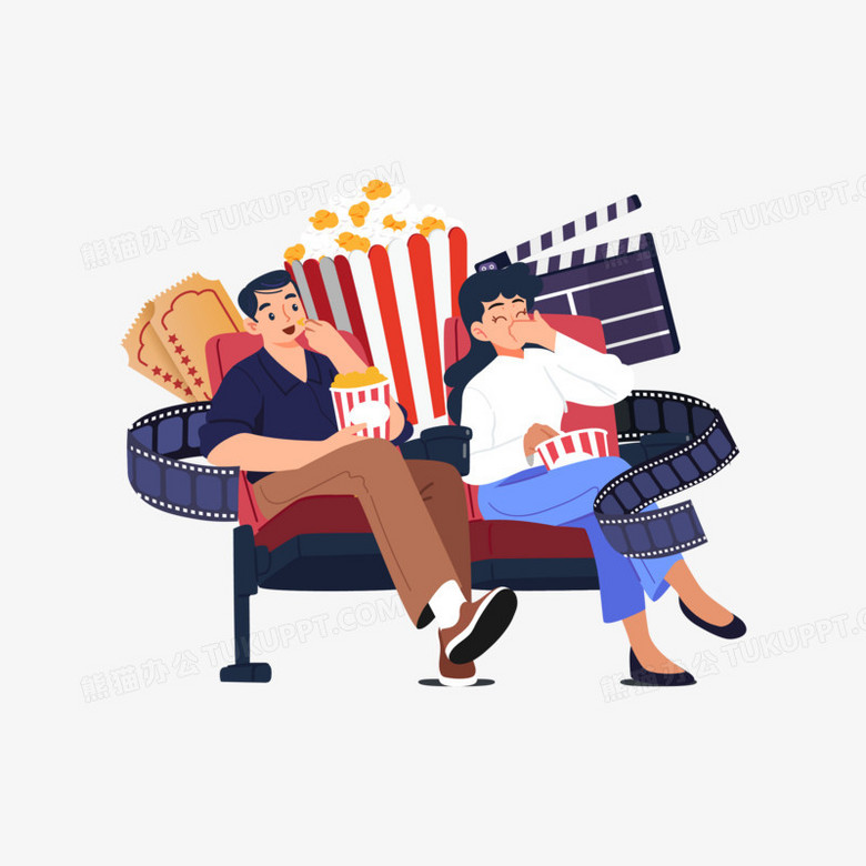 一组矢量手绘不同人群看电影套图系列六素材