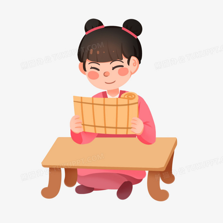 手绘卡通q版女小书童免抠素材