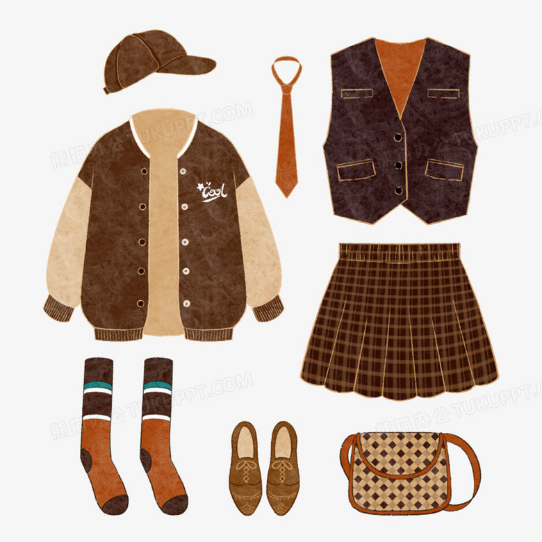 一组学院风秋装穿搭合集插画素材