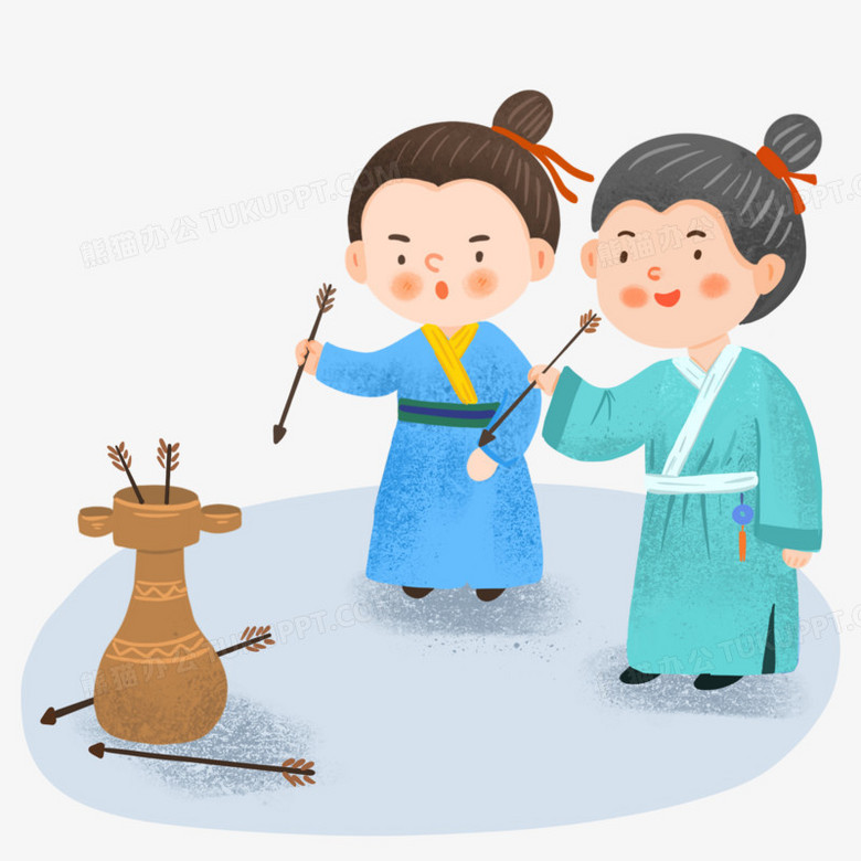 手绘卡通q版古装投壶免抠元素