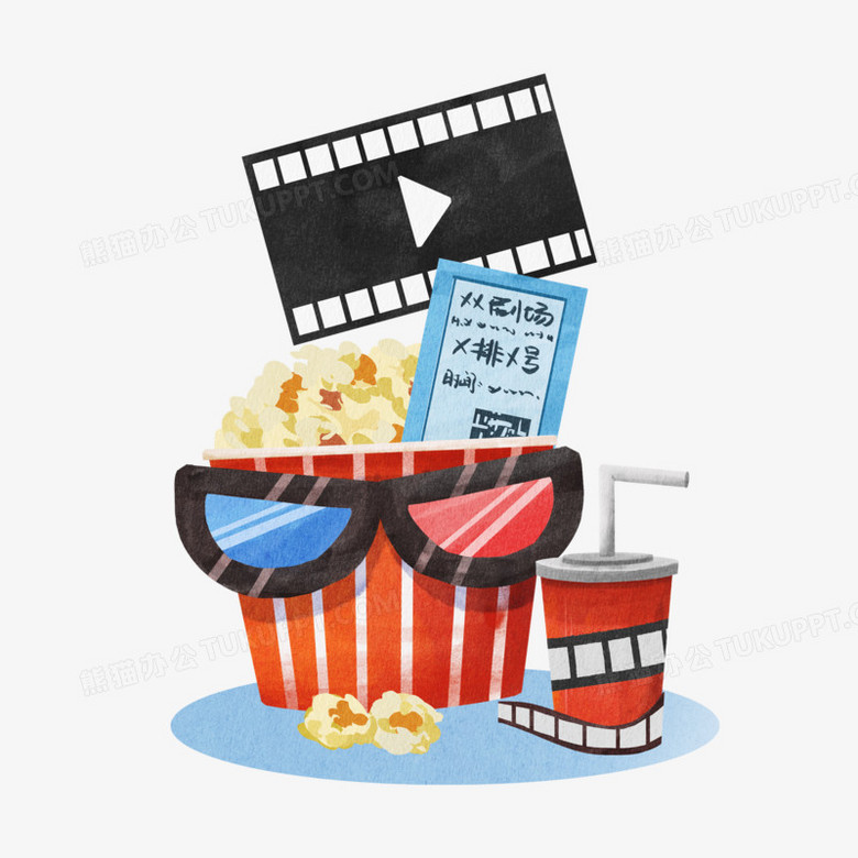 一组手绘水彩风电影院相关套图系列六元素