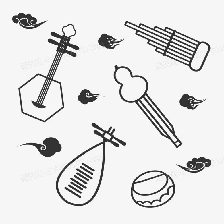 矢量黑色乐器线描装饰素材