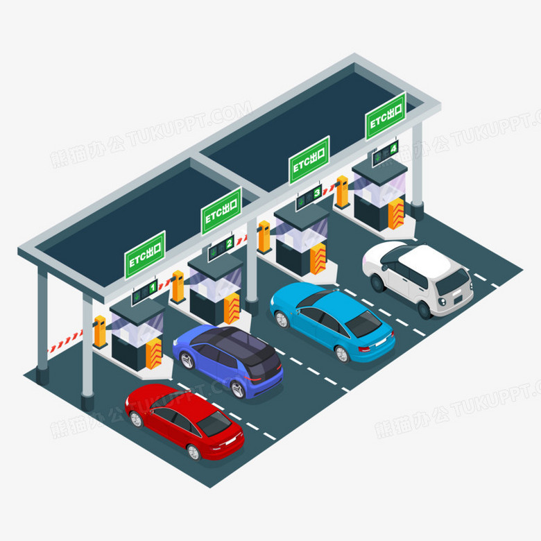 手绘卡通矢量25d高速收费站素材