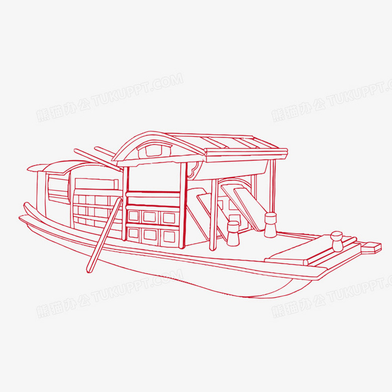 手绘矢量线描南湖红船革命纪念元素