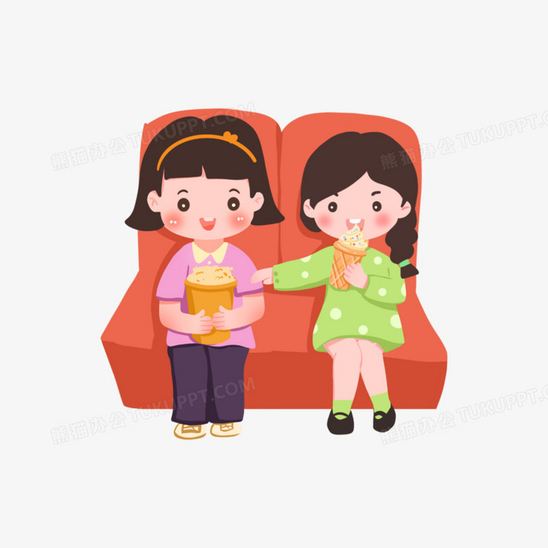 一组手绘看电影的不同人群套图之闺蜜观影素材