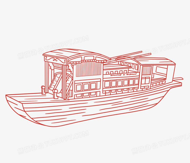 手绘线条南湖红船元素