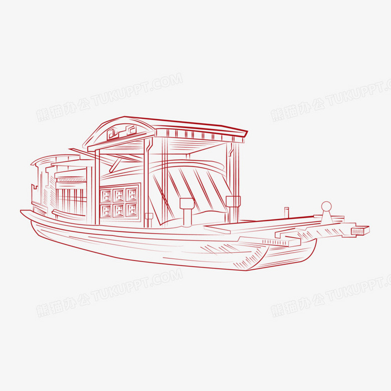 红色线描南湖红船革命纪念元素