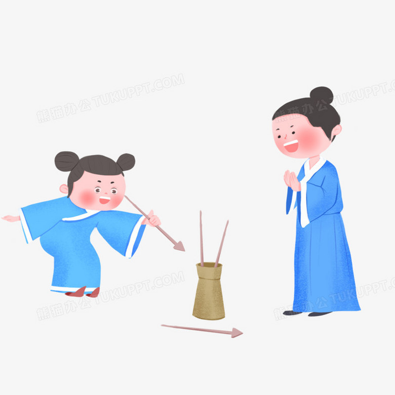 手绘卡通古代儿童投壶素材