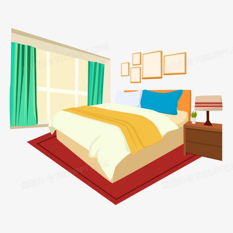 卡通矢量卧室双人床场景png图片素材下载 素材png 熊猫办公