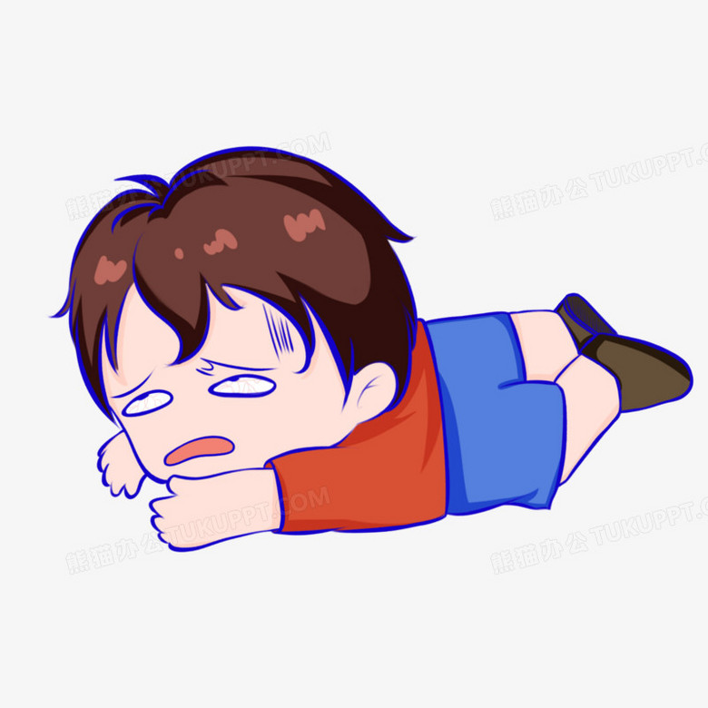 手绘卡通疲倦的男孩素材