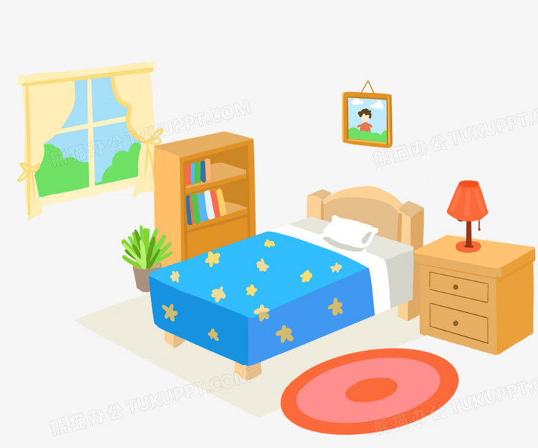 本作品全称为《卡通风彩色整齐干净的卧室创意元素》,主要应用 adobe