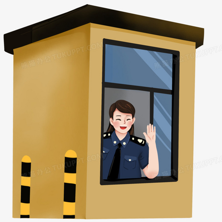 手绘高速收费站收费厅收费员素材
