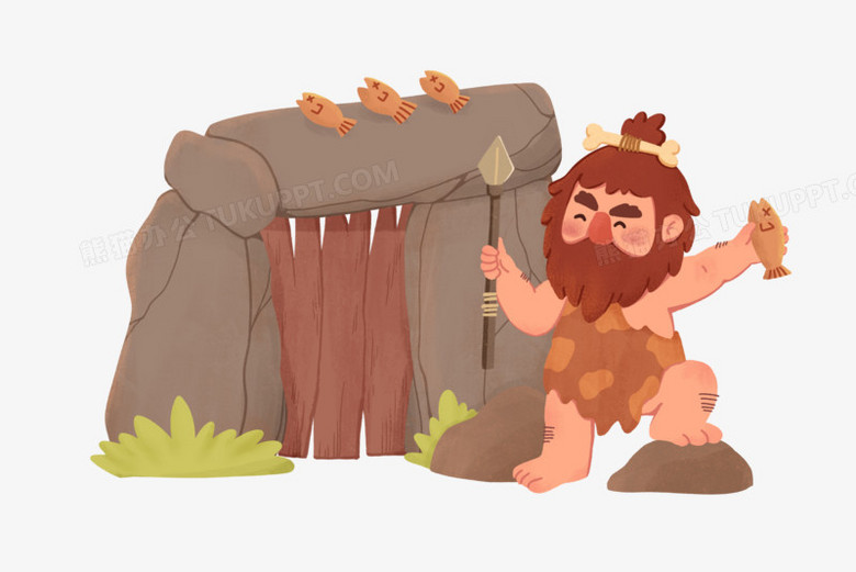 卡通原始人狩猎场景素材