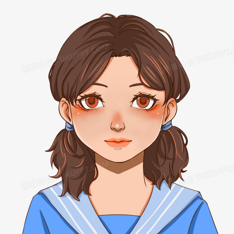 手绘双马尾少女头像免抠素材