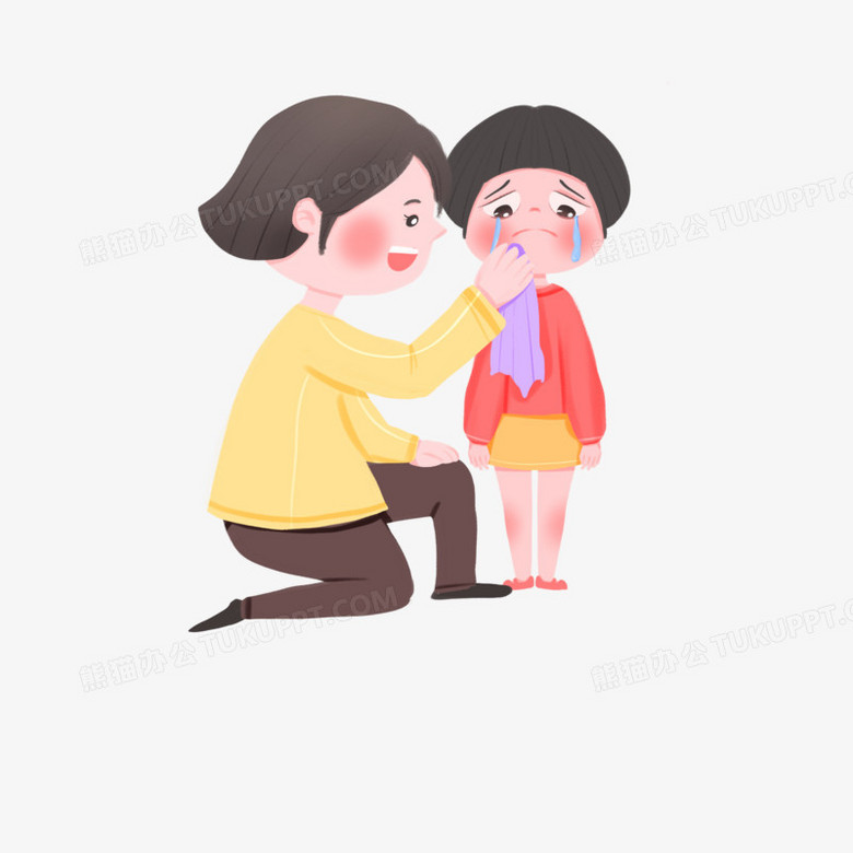卡通妈妈安慰女孩子哭泣PNG图片素材下载_素材PNG_熊猫办公