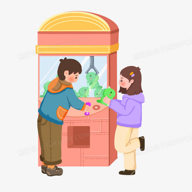 卡通手绘情侣抓娃娃场景元素