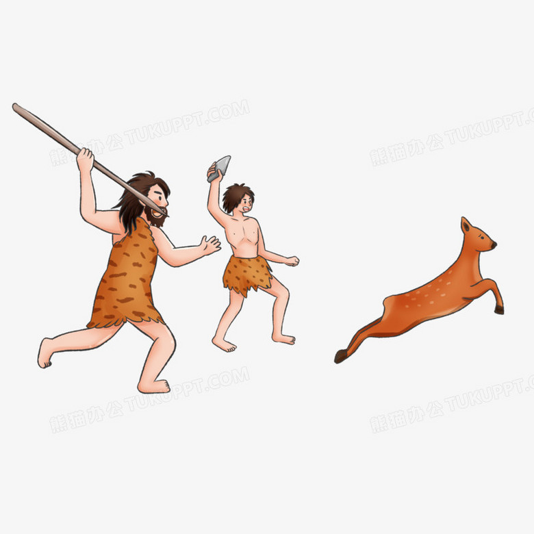 卡通原始人狩猎场景元素