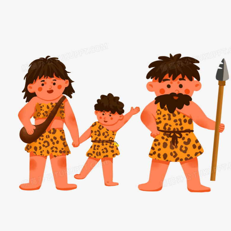 卡通原始人一家三口素材