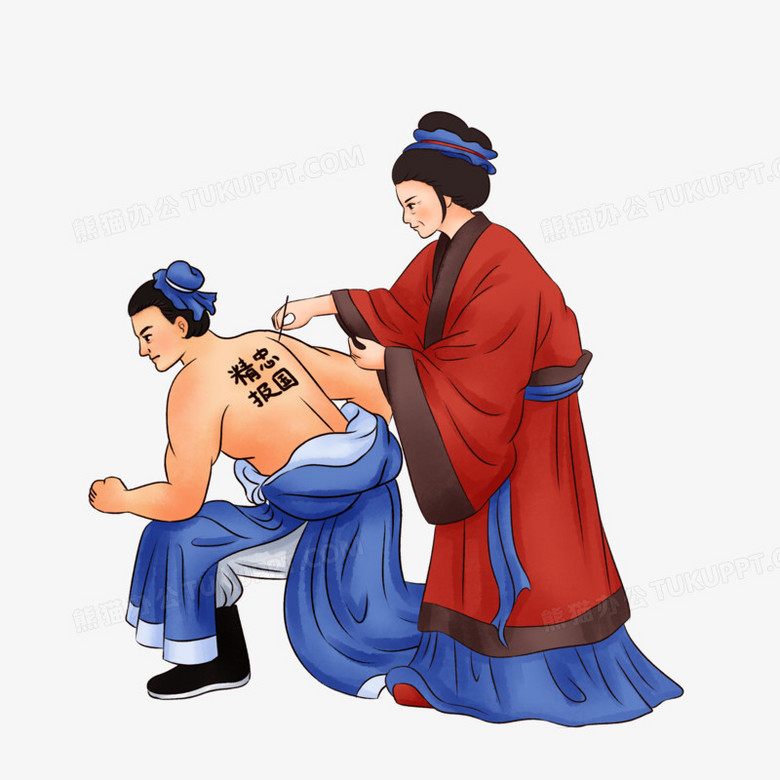 手绘中国风成语故事精忠报国岳母刺字元素