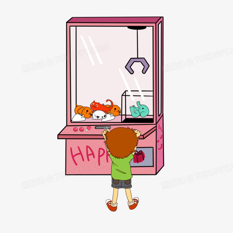 卡通手绘抓娃娃的男孩素材